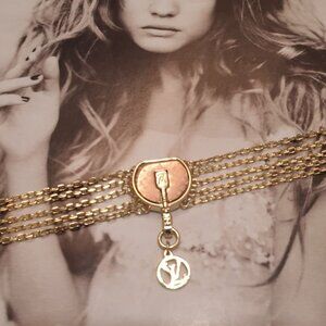 Louis Vuitton Chain Bracelet Women Gold Metal Charm Monogram Accessory Gift
